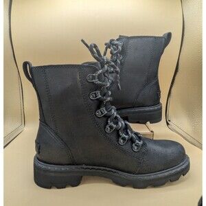 Sorel Lennox Lace Combat Boots Women's SZ 5 Black NL3700-010 Leather Waterproof